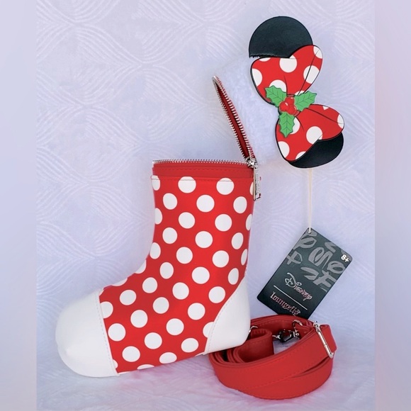 SALE - Loungefly Disney Minnie Mouse Christmas Holiday Stocking Crossbody Bag - Picture 10 of 14